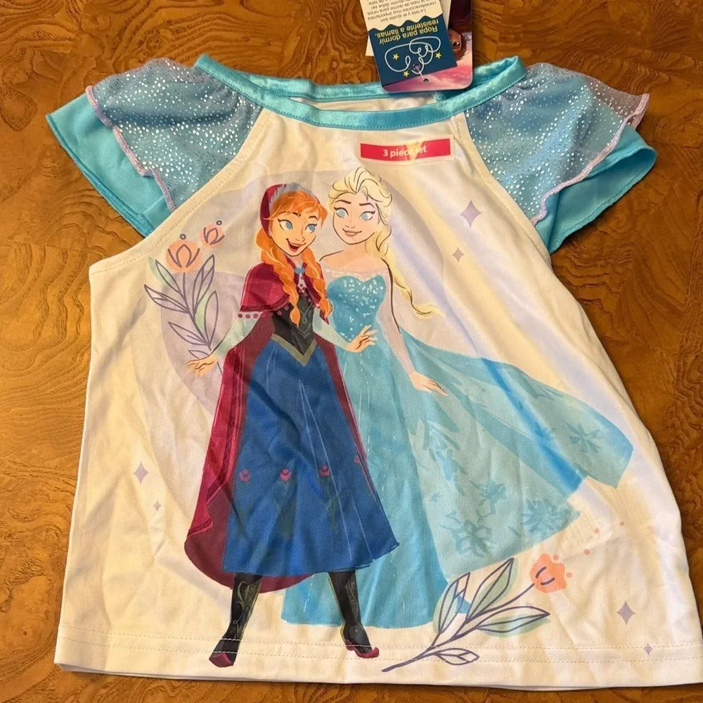 Disney Frozen Anna and Elsa Blue and Purple Pajama 3-Piece Set Size 3T